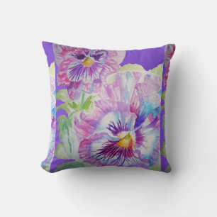 Purple Pansy Fleurs Décor Floral Coussin