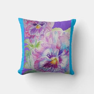 Purple Pansy Fleurs Floral Décor Bleu Coussin