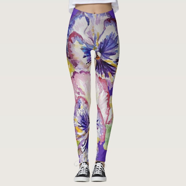Purple Pansy grand pansy fleurs florales Leggings (Devant)