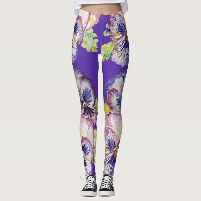 Purple Pansy grand pansy fleurs florales Leggings (Devant)