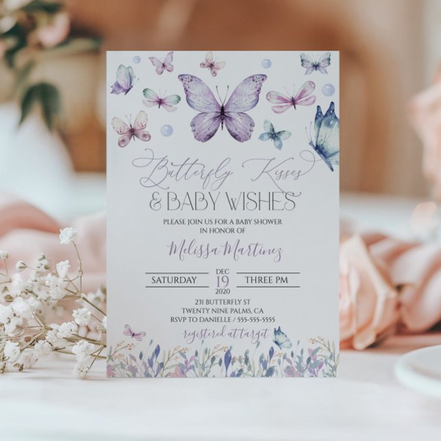Purple Papillon Baby Girl Baby shower Invitation (Créateur téléchargé)