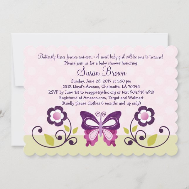 Purple Papillon & Fleurs Baby shower Invitation (Devant)
