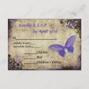 Purple Papillon Vintage Mariage RSVP Invitation