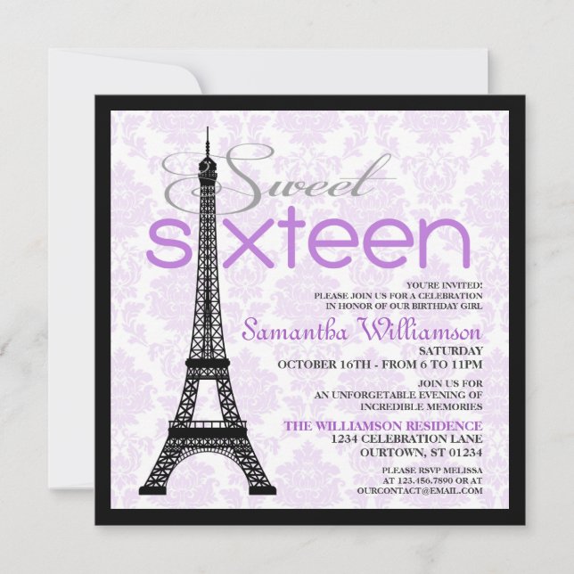 Purple Paris Sweet 16 Invitations (Devant)