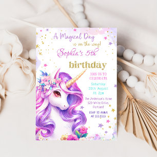 Purple Pastel Magique Unicorne Invitation Annivers