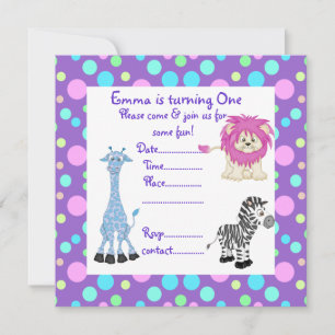 PURPLE PASTEL SPOT ZOO ANIMAL FÊTE INVITATION