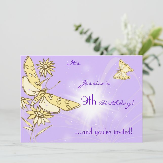 Purple Peach Butterfly Invitation Card (Debout devant)