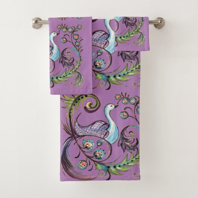 Purple Peacock Exotic Turquoise Scroll Chinoiserie (En situation)
