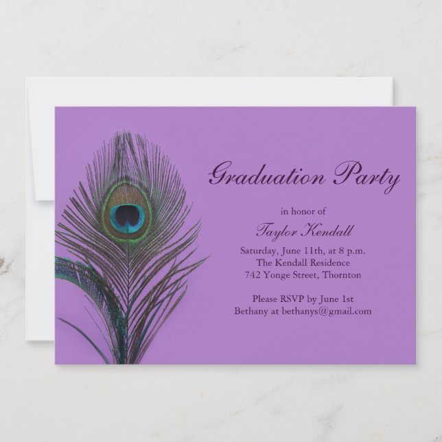 Purple Peacock Graduation Invitation (Devant)