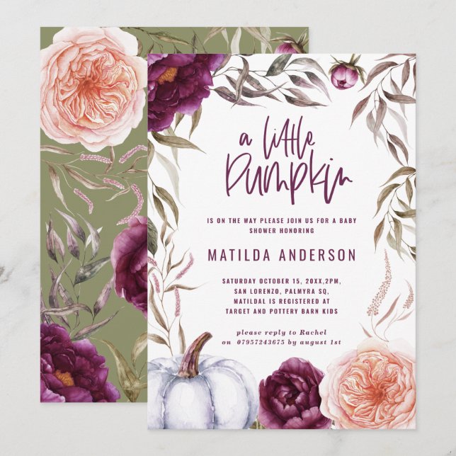 Purple + pêche florale, citrouille baby shower de  (Devant / Derrière)
