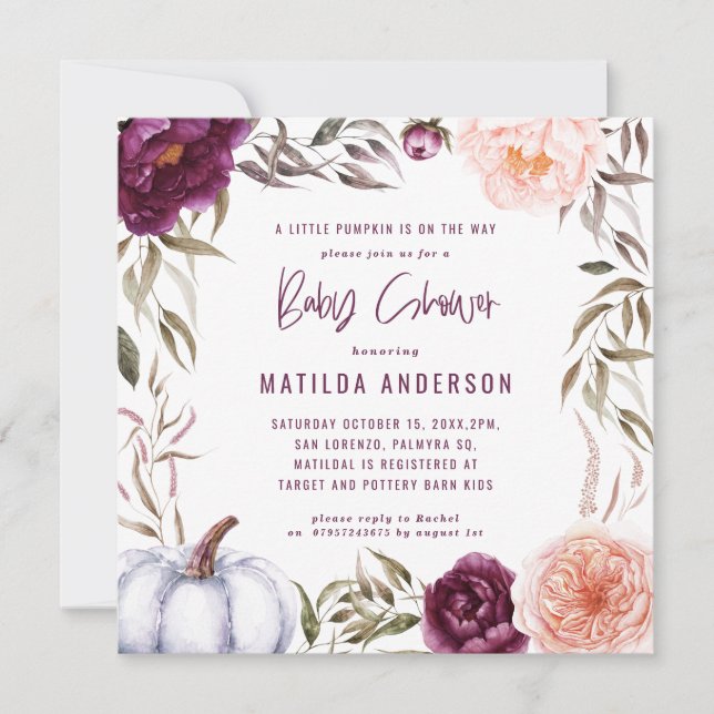 Purple + pêche florale, citrouille baby shower de  (Devant)