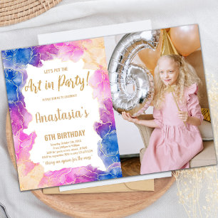 Purple Peinture Anniversaire Invitation avec photo
