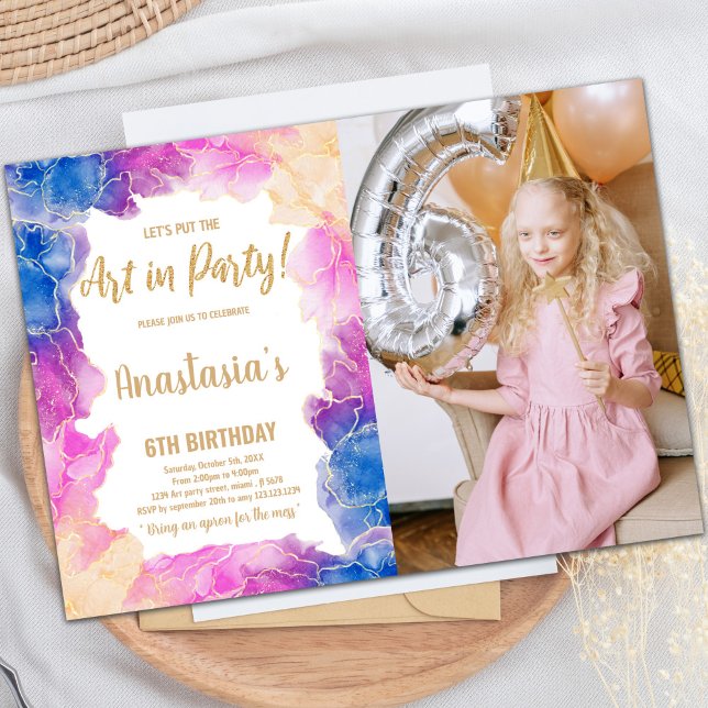 Purple Peinture Anniversaire Invitation avec photo (Purple Paint Birthday Invitations with photo)