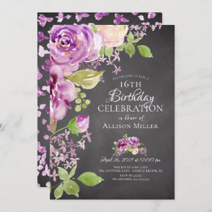 Purple Peonies Floral 16e anniversaire Invitation