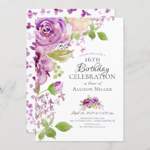 Purple Peonies Floral 16e anniversaire Invitation