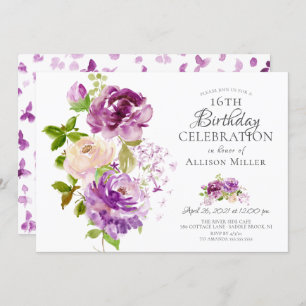 Purple Peonies Floral 16e anniversaire Invitation