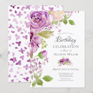 Purple Peonies Floral Anniversaire Fête Invitation