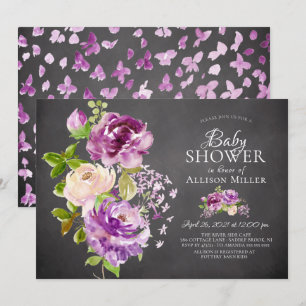Purple Peonies Floral Baby shower Invitation