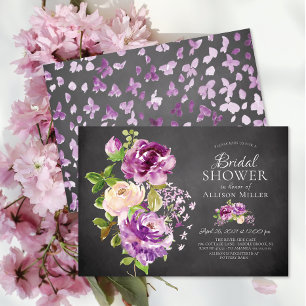 Purple Peonies Floral Bridal Show Invitation