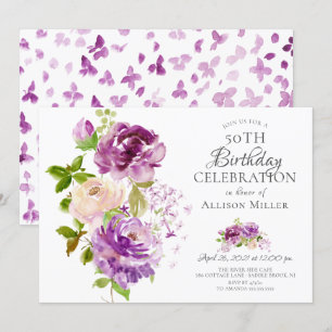 Purple Peonies Floral Invitation d'anniversaire