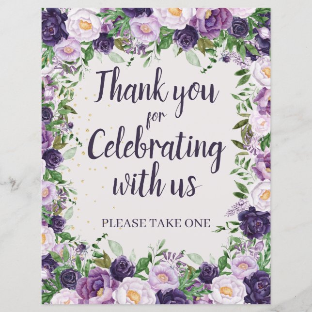 Purple Peonies Floral Thank You Party Favor (Devant)