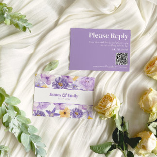 Purple Peonies Romance Mariage Carte RSVP