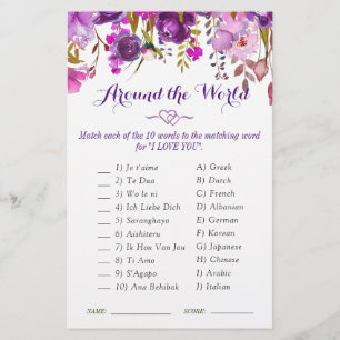 Purple Peony Floral Aquarelle Fête des mariées Jeu