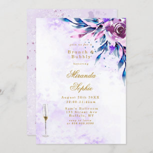 Purple Peony Gold Brunch & Bubbly Invitations