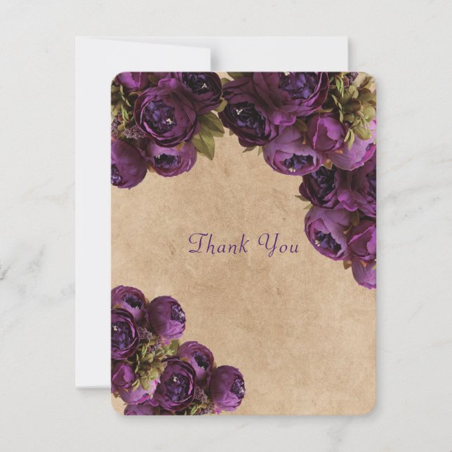 Purple Peony, Papier Rustique, Merci Mariage (Devant)