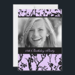 Purple Photo 18th Birthday Party Invitations<br><div class="desc">Photo sur mesure 18e anniversaire invitations fête dans élégant motif floral japonais noir et violet. Ajoutez votre photo et les détails de votre fête pour une invitation unique et élégante à la fête d'anniversaire.</div>