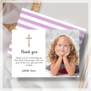 Purple Photo First Holy Communion Carte de remerci