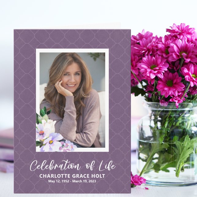 Purple Photo Flowers Memorial Programme (Créateur téléchargé)