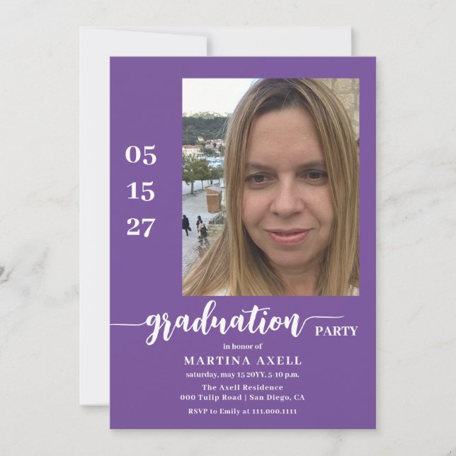 Purple Photo Graduation Party Invitation (Devant)