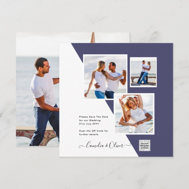 Purple PHOTO MARIAGE Inviter QR Code Enregistrer D (Devant / Derrière)