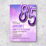 Purple Pink Bokeh Invitation 85e anniversaire<br><div class="desc">Oozing avec glamour, ce design d'anniversaire rêveur incarne l'essence de l'élégance moderne, tandis que le texte art déco et la typographie chromée brillante apportent une touche rétro. Le design est trempé dans des teintes violettes et roses avec un arrière - plan bokeh fascinant qui ajoute un soupçon de magie et...</div>