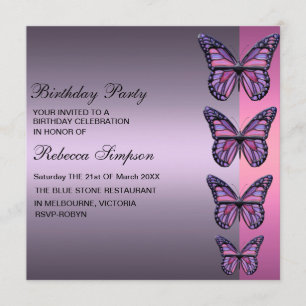 Purple & Pink Butterfly Invitation d'anniversaire