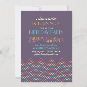 Purple Pink Chevron Invitation de fête d'anniversa