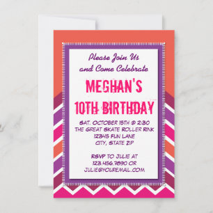 Purple Pink Chevron Invitations de fête d'annivers