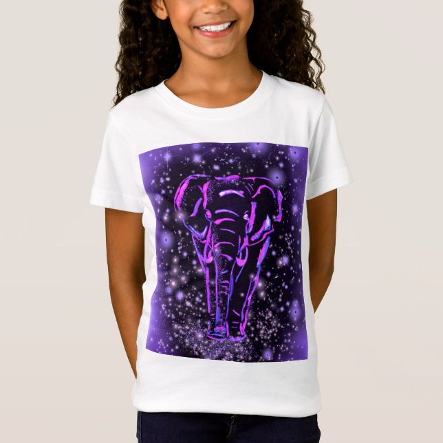 Purple Pink Elephant T-Shirt Starry Night (Devant)
