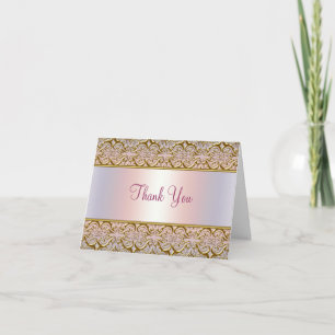 Purple PInk Gold Damask Merci Cartes
