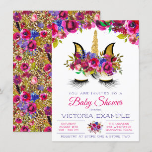 Purple Pink Gold Unicorn Baby Shower Invitations