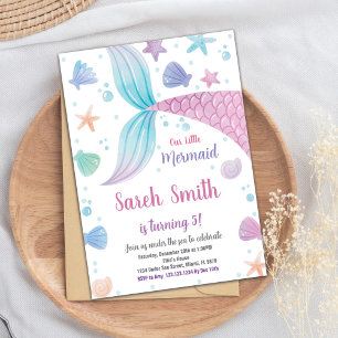 Purple Pink Mermaid Queue Anniversaire Invitation
