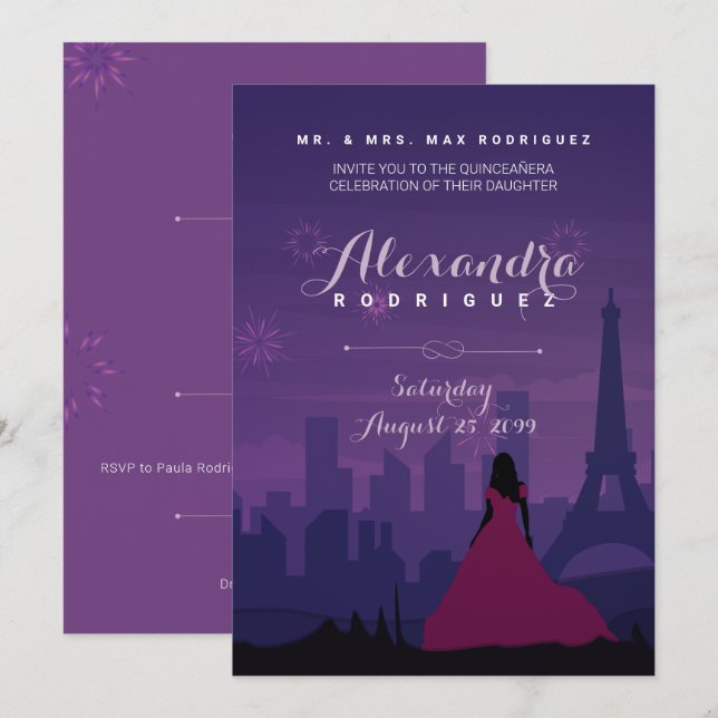 Purple Pink Paris Fireworks Quinceañera (Devant / Derrière)