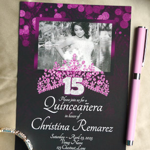 Purple, Pink Tiara Quinceanera Invitation