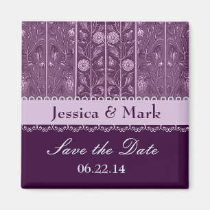 Purple Plum Damask Enregistrer la date Magnet Mari