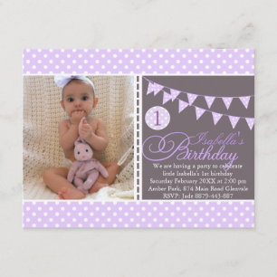 Purple Polka Dot Bunting Premier Invitation d'anni
