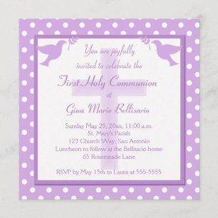 Purple Polka Dot First Holy Communion Invitation