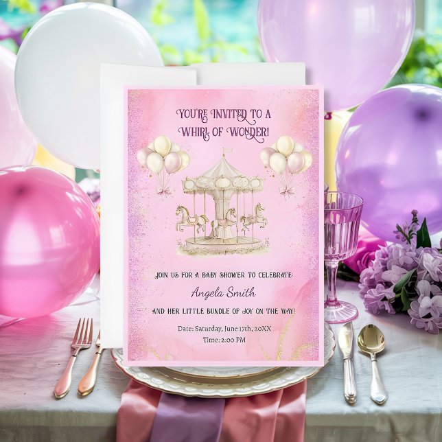 Purple Pony Dreams-Baby shower Invitation (purple-carousel-pony-baby-shower-collection)