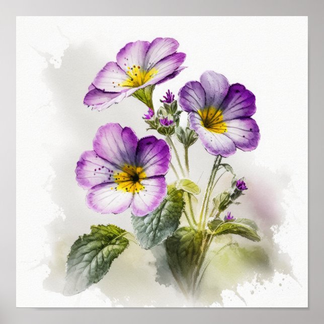 Purple Primrose Fleurs Art Imprimer Poster (Devant)