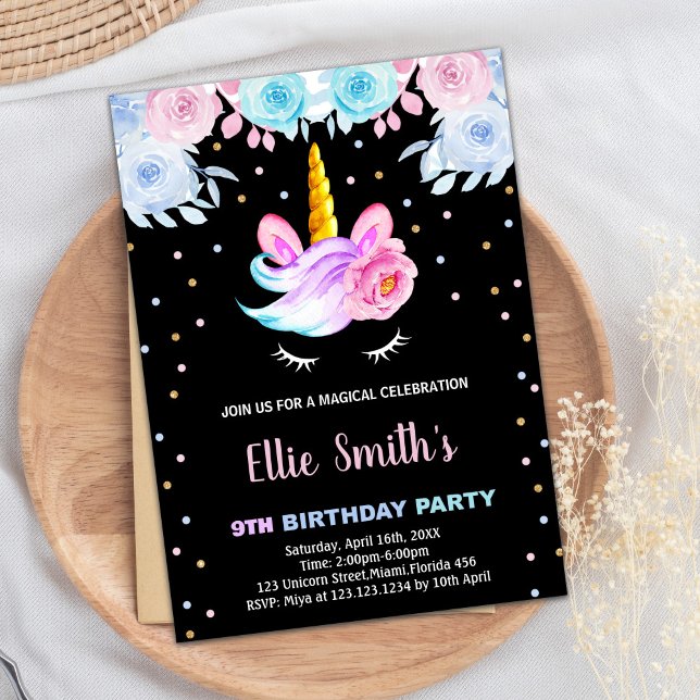 Purple Rainbow Pink Unicorn Invitations Anniversai (Purple Rainbow Pink Unicorn Birthday Invitations)